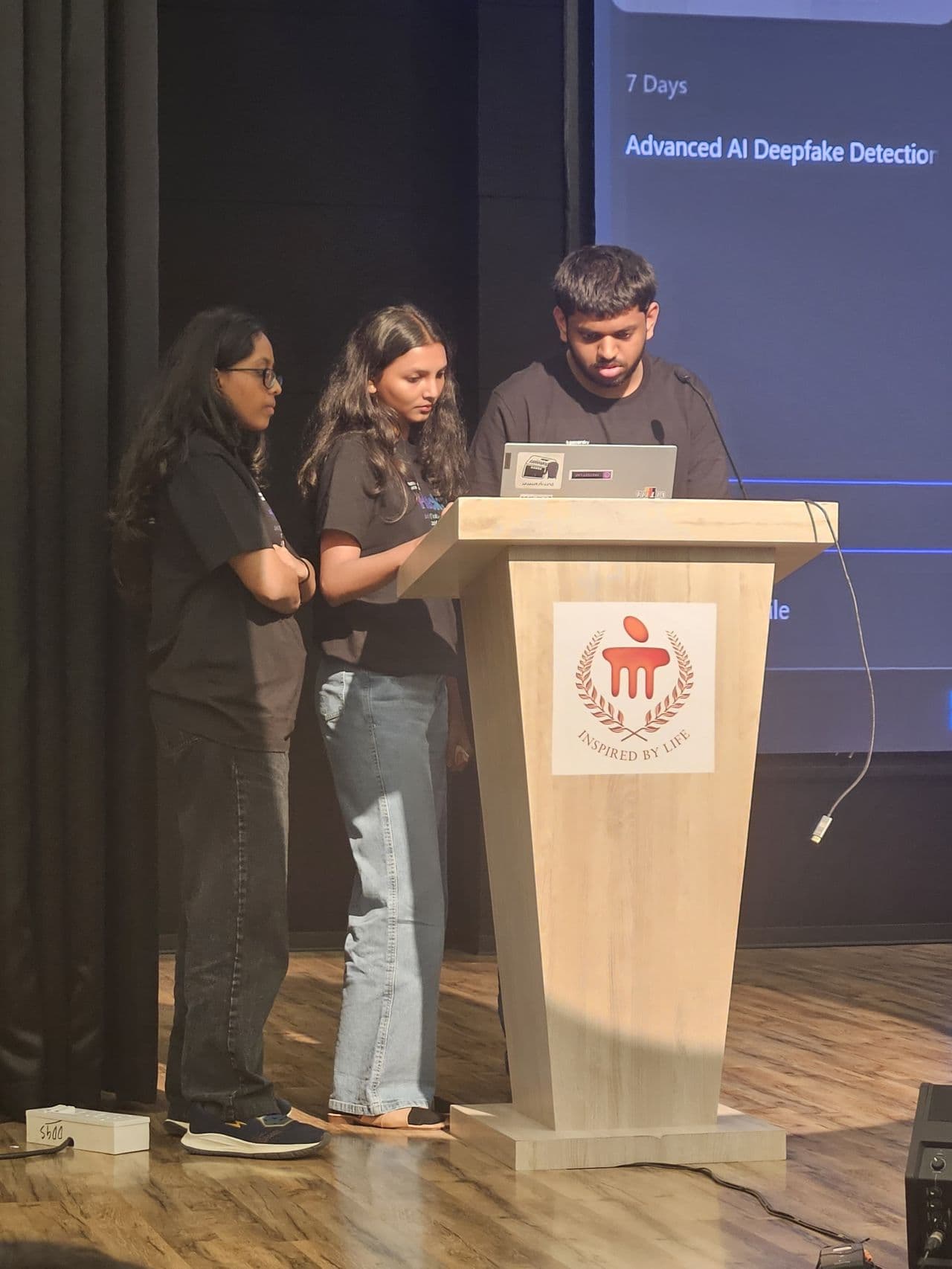 Speaking on stage